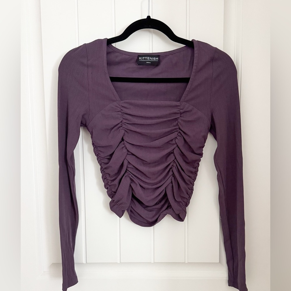 Kittenish Mauve Ruched Long Sleeve Blouse
